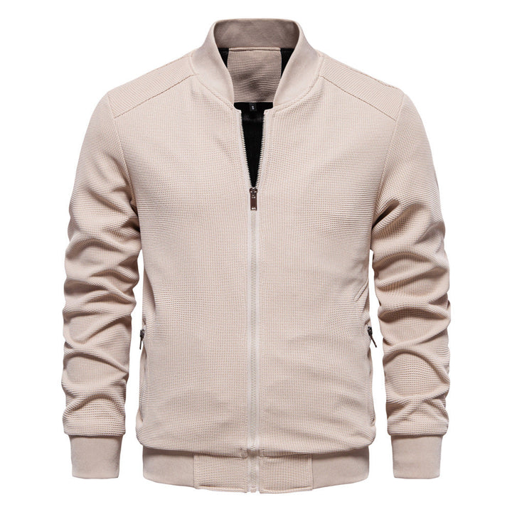 Men's classic zip-up bomber jacket with ribbed cuffs & collar, offering modern comfort for fall fashion.