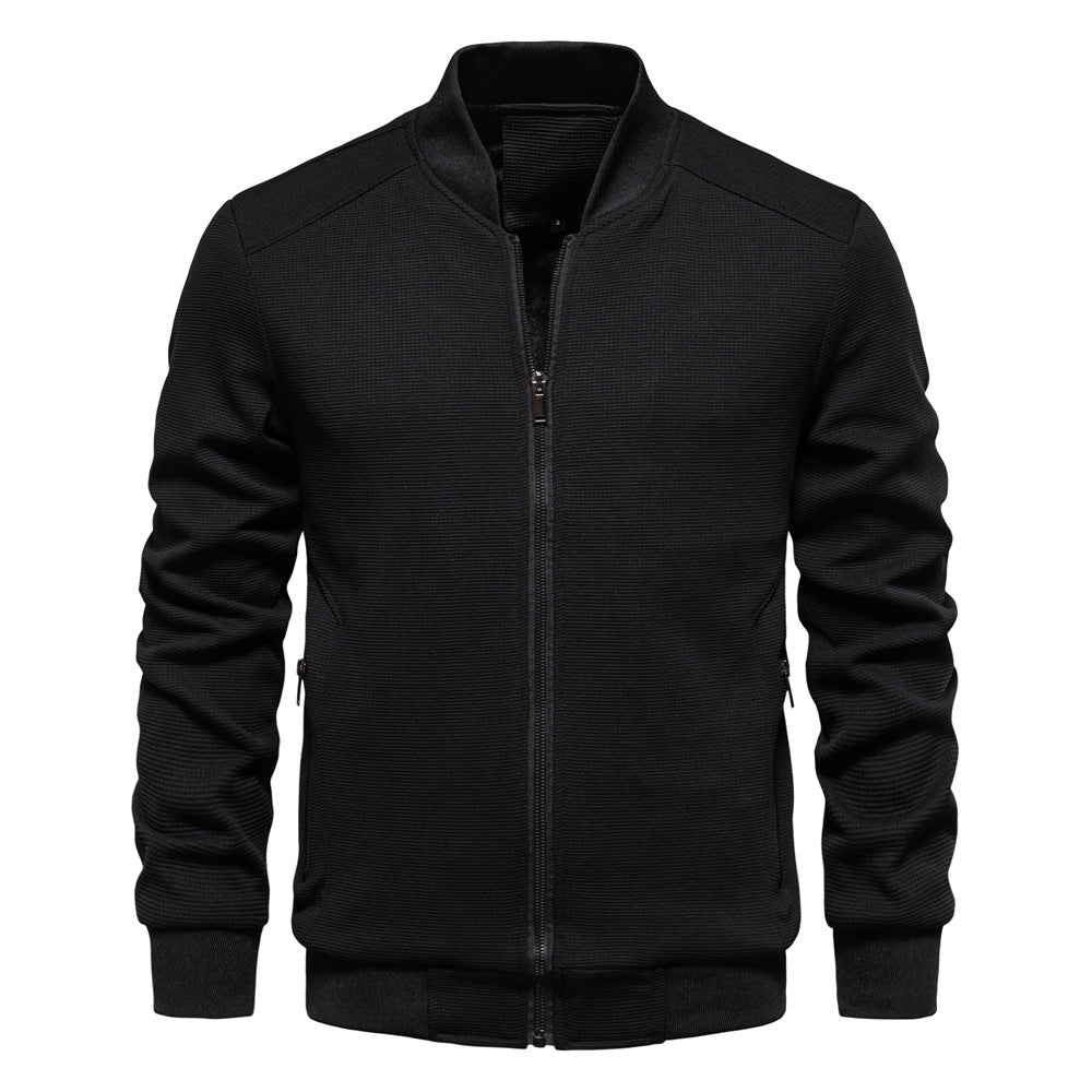Men's zip-up bomber jacket, a durable outerwear piece with classic style, ribbed cuffs, and a modern fit.