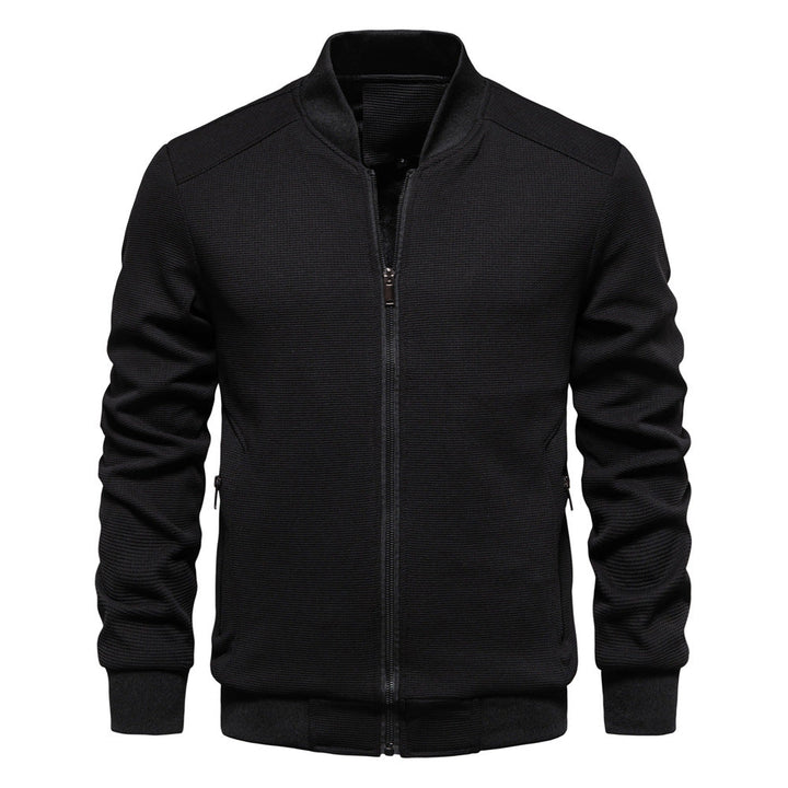 Men's zip-up bomber jacket, a durable outerwear piece with classic style, ribbed cuffs, and a modern fit.
