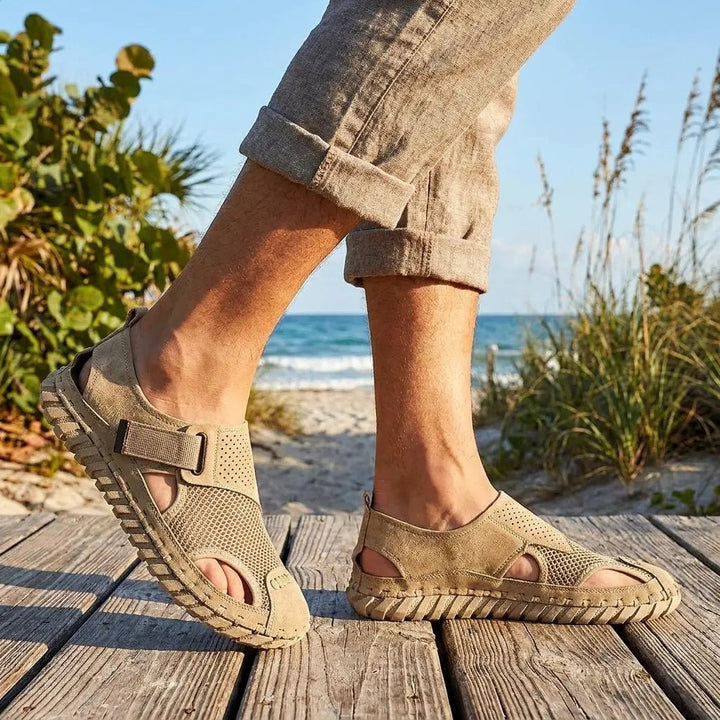 Comfortable men's orthopedic fisherman sandals, closed-toe and breathable, perfect for summer casual style & walking.