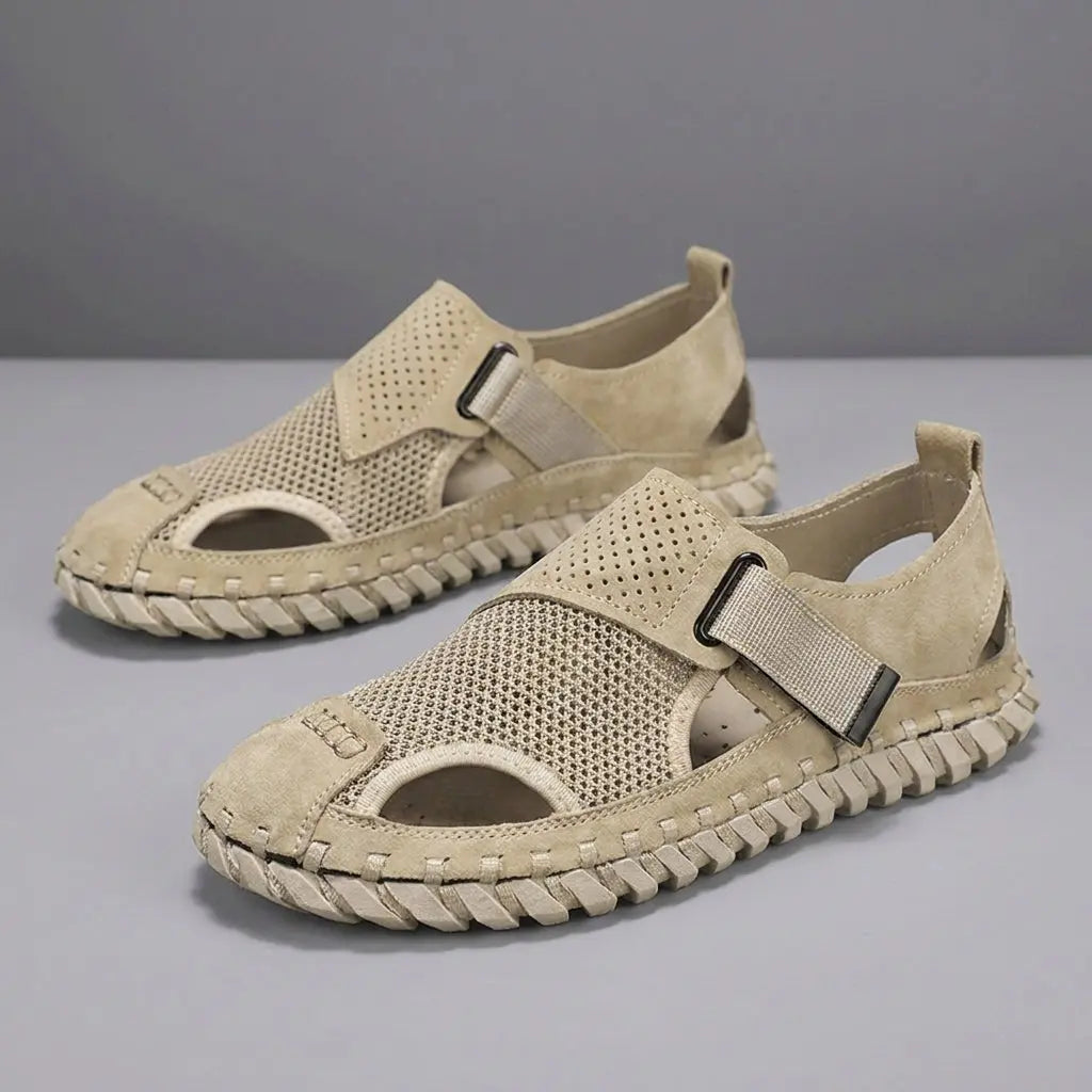 Men's breathable closed-toe fisherman sandals with orthopedic design, ideal summer walking shoes offering arch support.