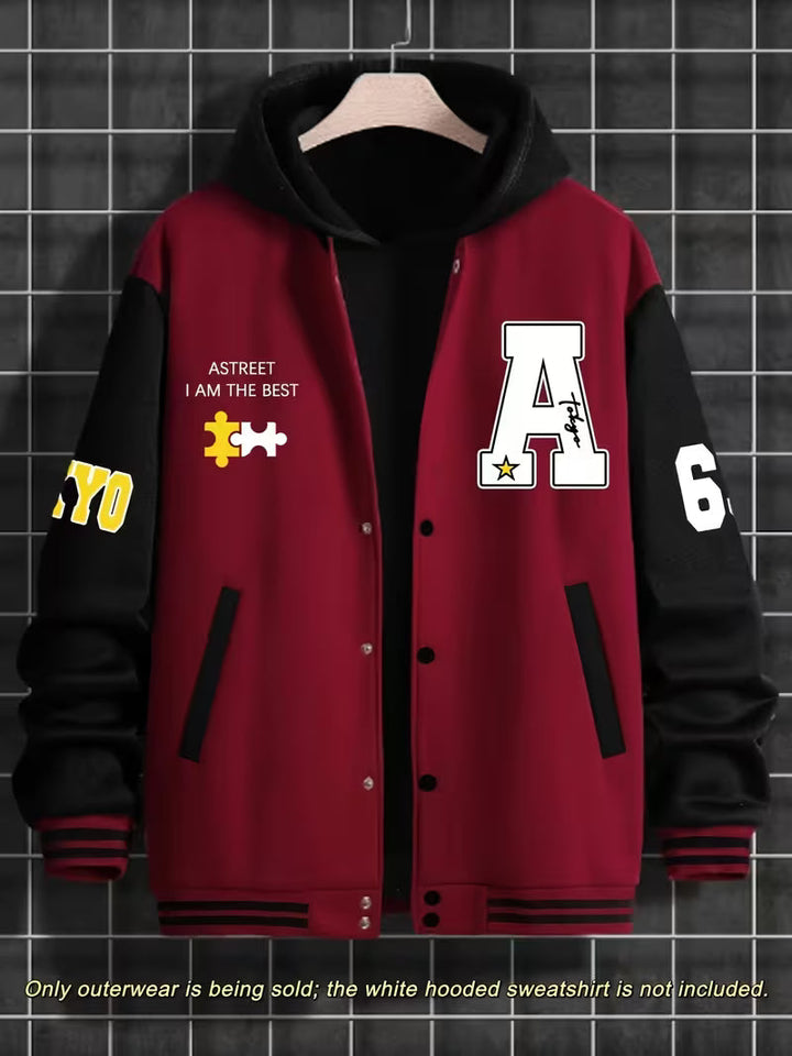 Lightweight men's zip-up jacket, color block, perfect for spring/autumn casual and sporty looks.