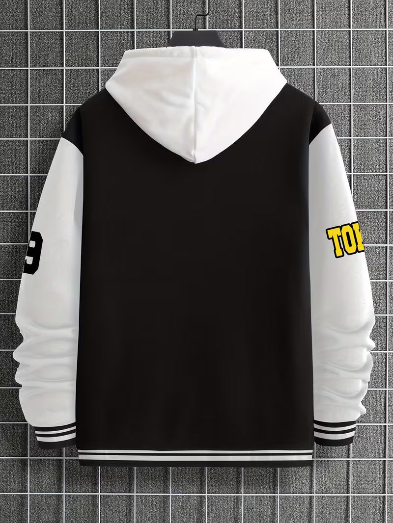 Men's autumn/spring jacket, color block design, lightweight and comfortable for casual wear.