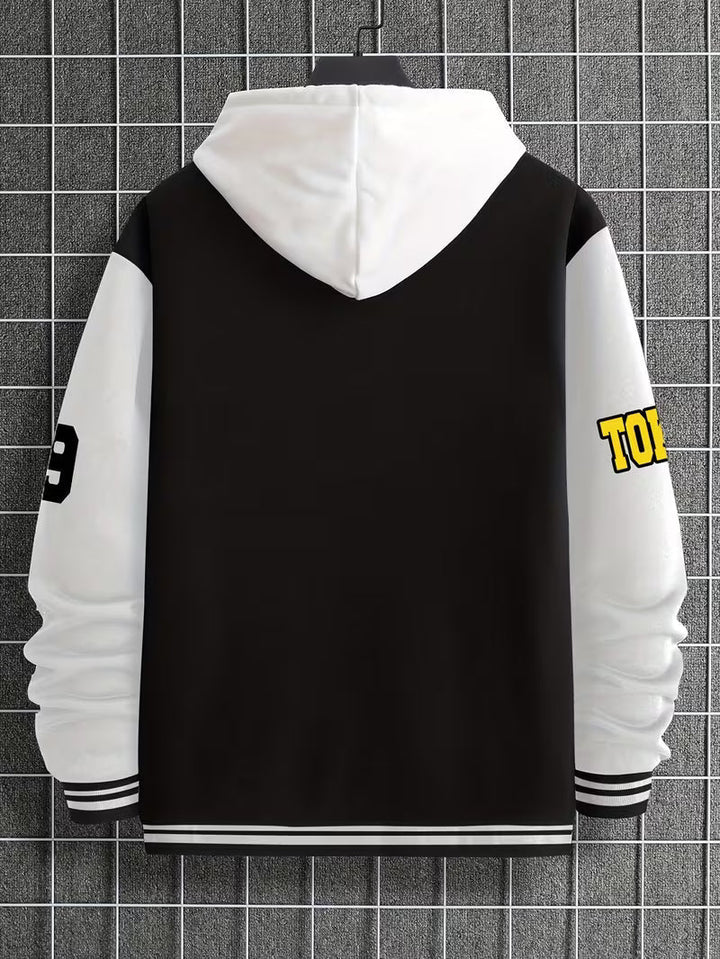 Men's autumn/spring jacket, color block design, lightweight and comfortable for casual wear.