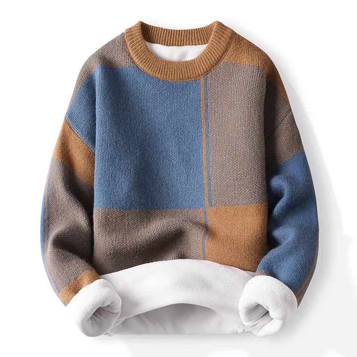 Casual men's colorblock knitwear, a stylish crewneck sweater with a modern fit.