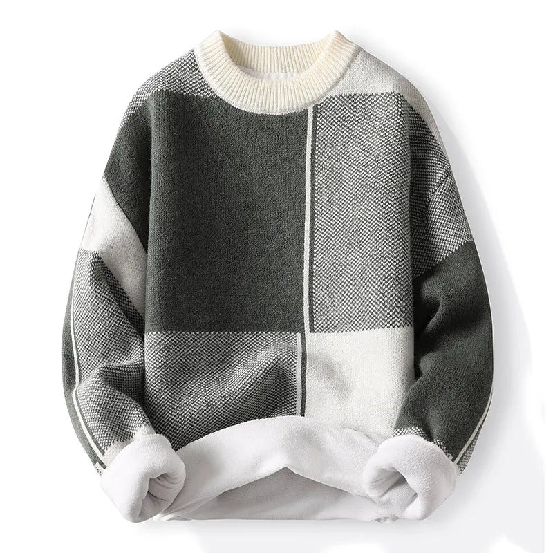 Stylish men's colorblock crewneck sweater, perfect for spring casual wear.