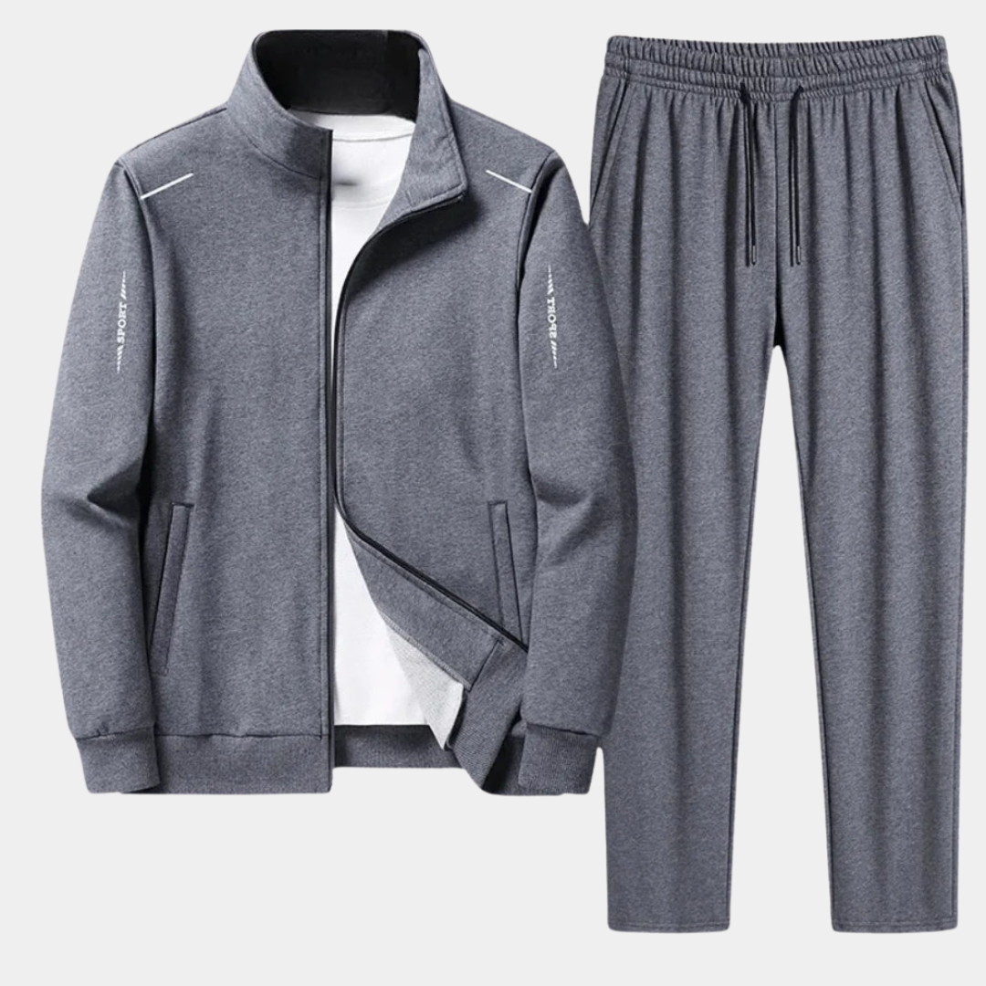 Fashionable men's two-piece tracksuit set, ideal for spring athletic wear, casual outfits, and loungewear.