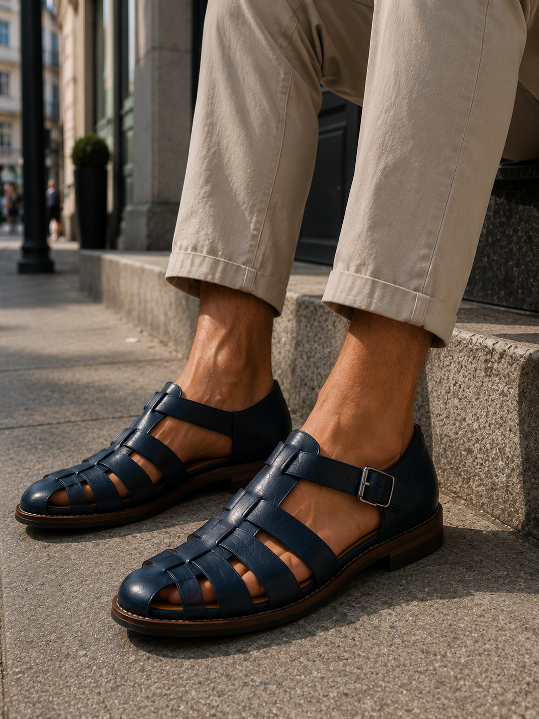Men's comfortable closed-toe fisherman sandals for summer walking and outdoor activities.