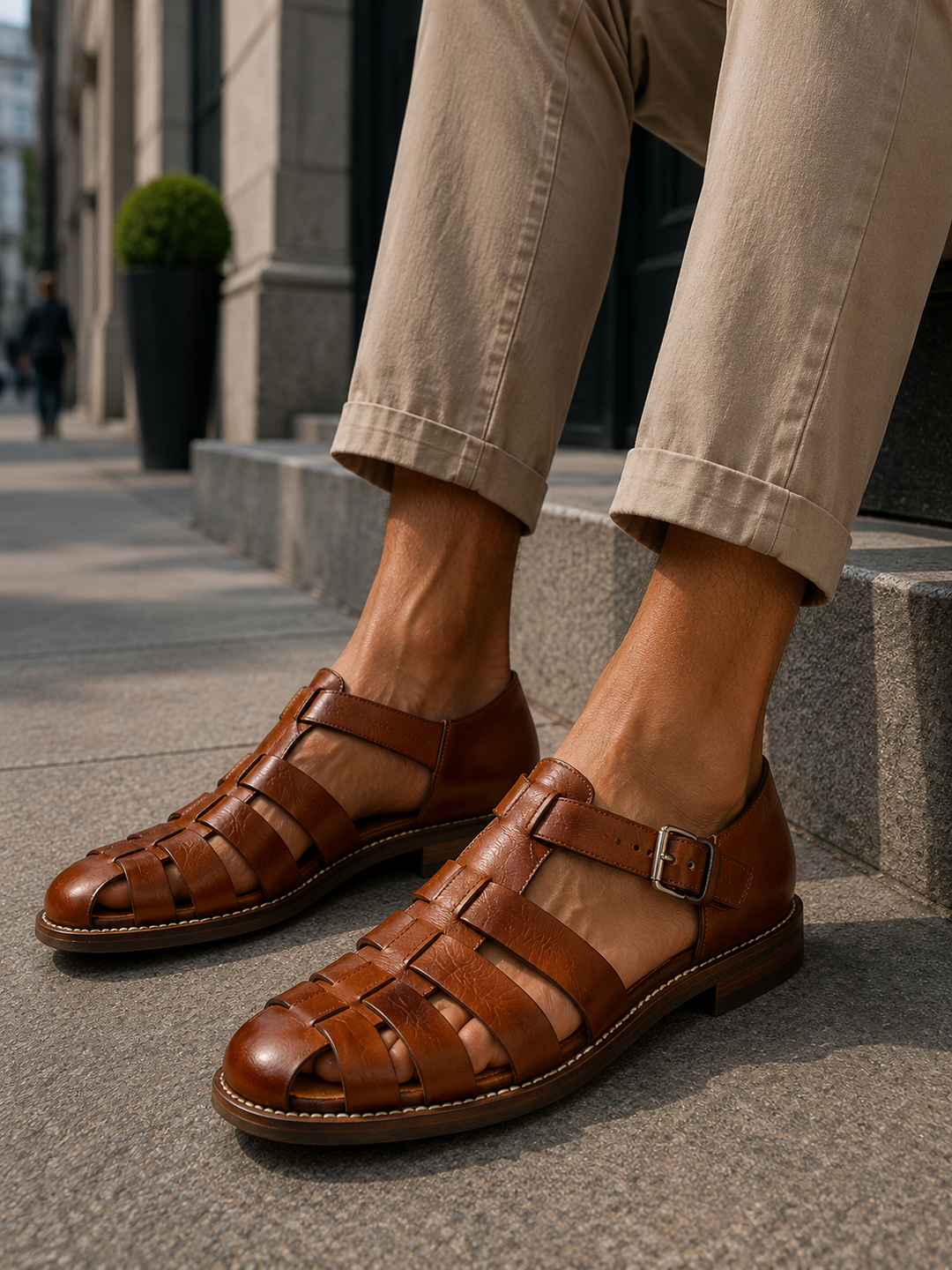 Durable closed-toe men's fisherman sandals, perfect for comfortable outdoor walking and summer adventures.