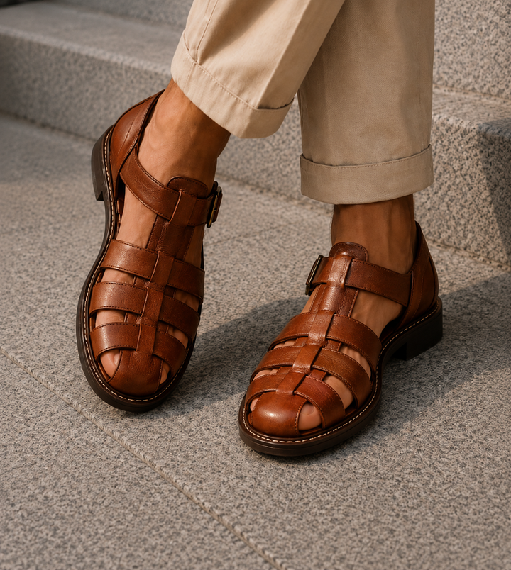 Walk comfortably in men's closed-toe fisherman sandals, designed for casual outdoor summer adventures.