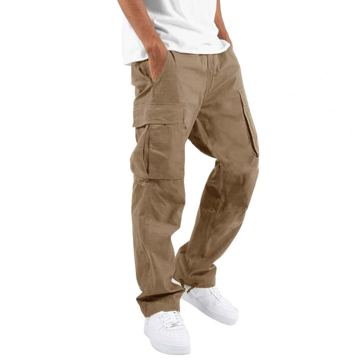 Durable men's everyday cargo pants, offering flexibility & comfort, featuring practical multi-pockets.