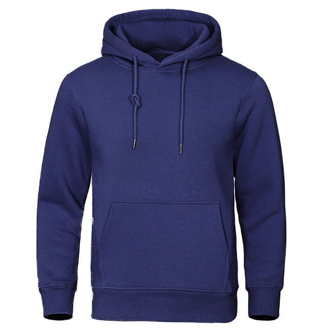 Front view of a new men's comfortable pullover hoodie, designed for warmth and casual style.