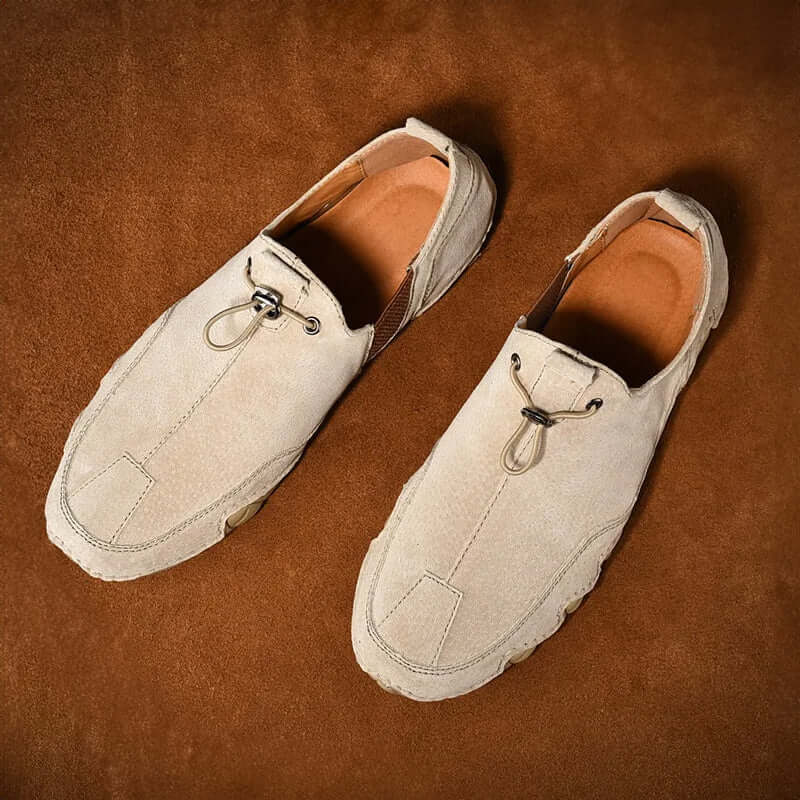 Men's casual slip-on loafers with round toe, flat heel, perfect for driving or daily wear.