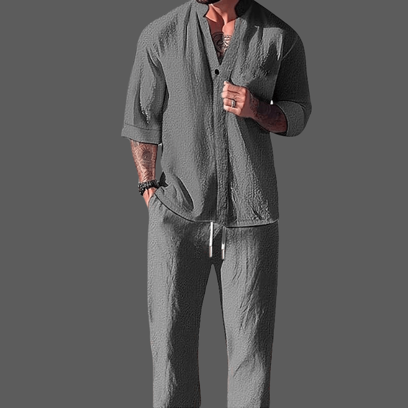Soft men's V-neck sleepwear set designed for ultimate comfort and relaxation at home.