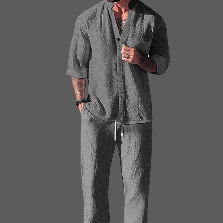 Soft men's V-neck sleepwear set designed for ultimate comfort and relaxation at home.