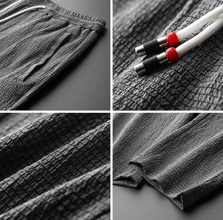 Stylish men's V-neck loungewear set, comfortable two-piece home wear with soft fabric and drawstring pants.