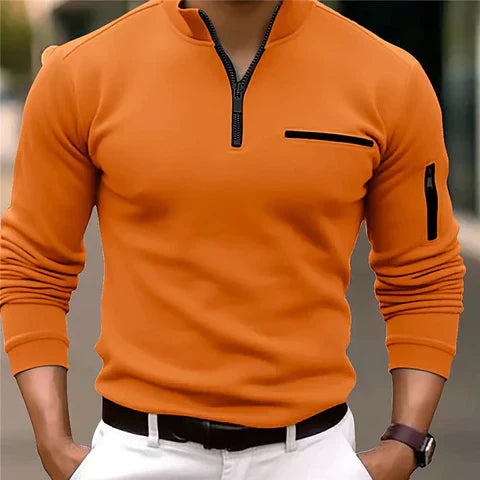 Stylish men's full-zip sweater with practical pockets, a comfortable and versatile choice for all seasons.