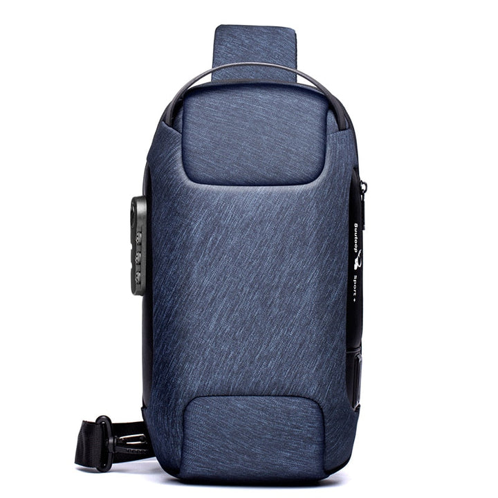 Water-resistant men's travel sling bag, anti-theft design & USB charging, ideal for daily carry.