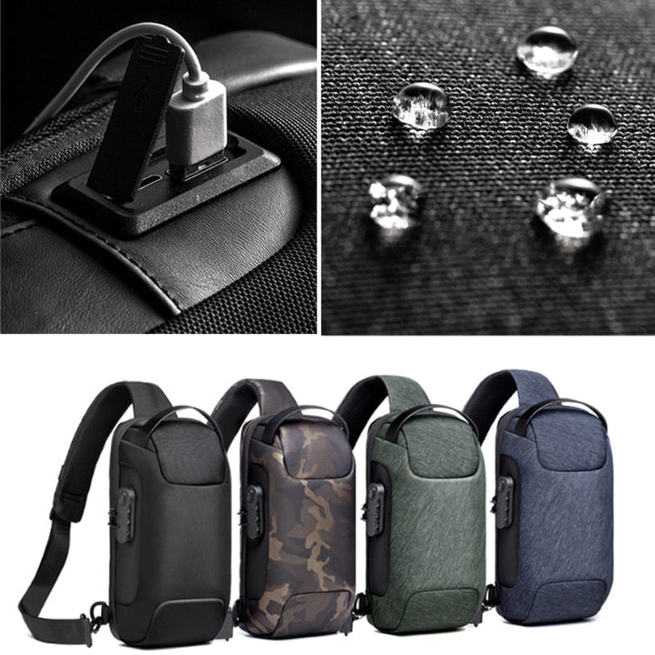 Versatile men's compact shoulder bag with anti-theft features & USB charging for on-the-go.