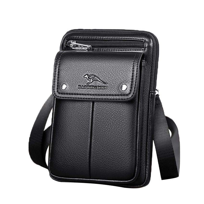 Men's compact PU leather crossbody bag. Perfect for daily essentials, sleek design.