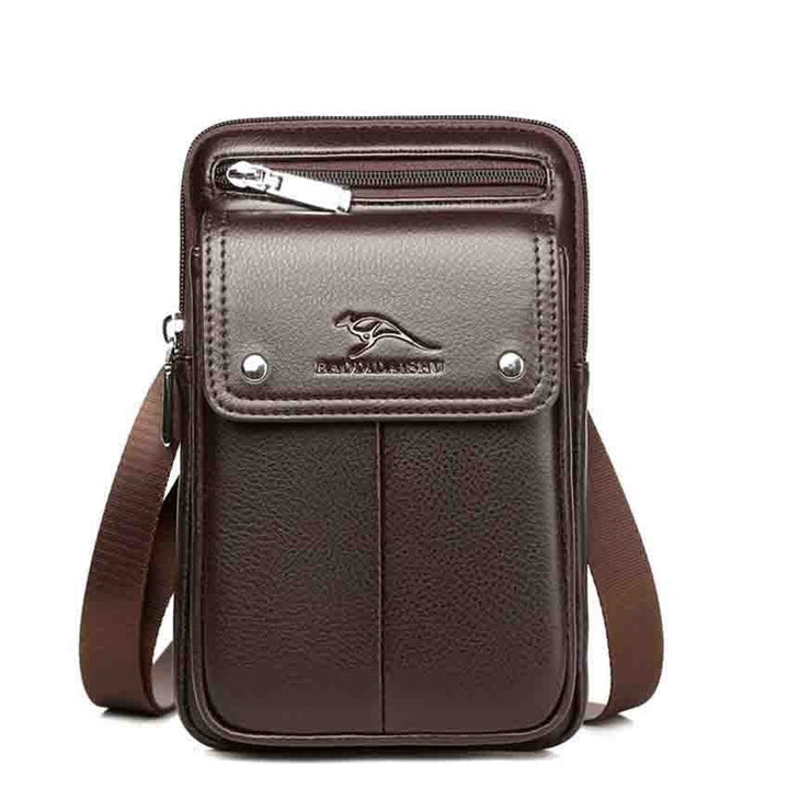 Brown PU leather men's small crossbody bag. A daily carry essential, lightweight & durable.