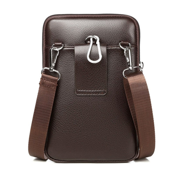 Black PU leather men's shoulder bag. Compact design, perfect for travel & daily use.