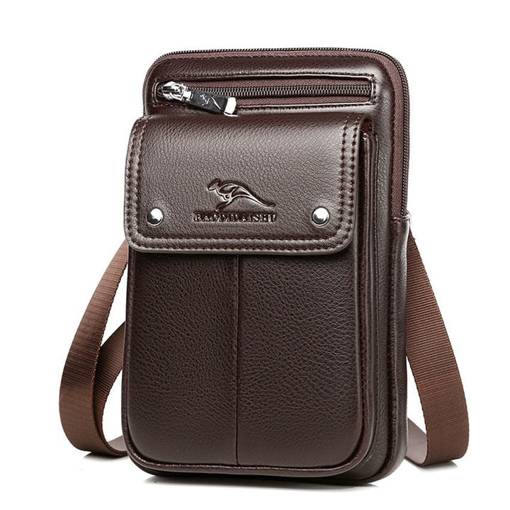 Small men's PU leather crossbody bag. Essential for daily carry & travel, secure storage.