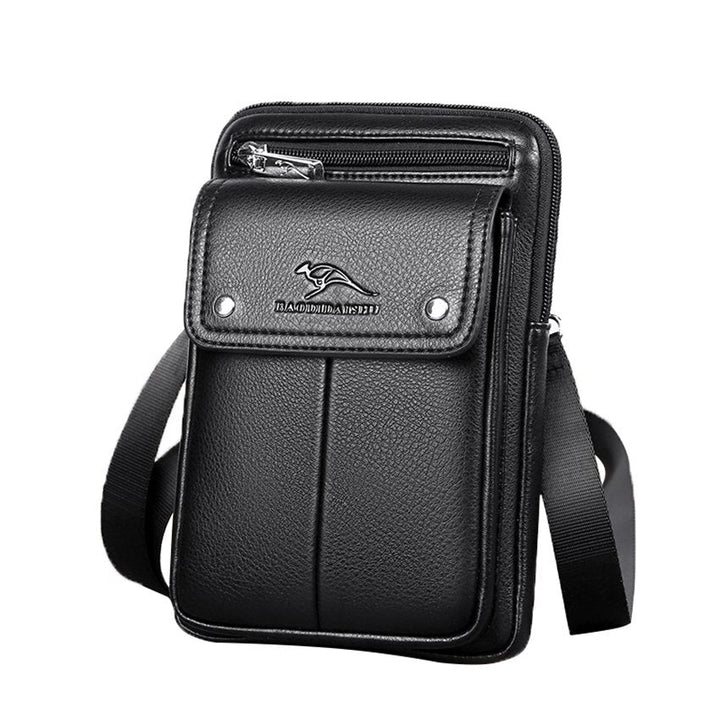 Men's compact PU leather crossbody bag with adjustable strap, ideal for travel & everyday carry.