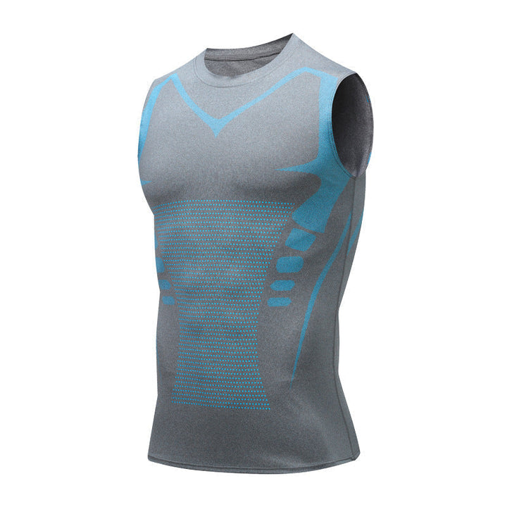 Breathable men's compression tank top with a slim, body-shaping fit, perfect for workouts & posture support.