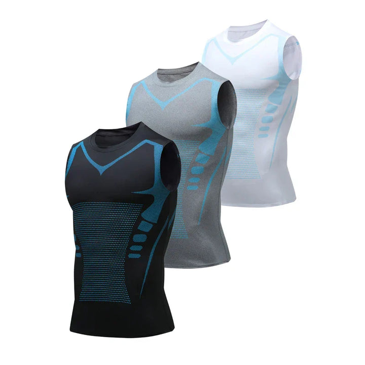 Men's supportive compression tank top featuring breathable fabric, slim fit, and posture support for active lifestyles.
