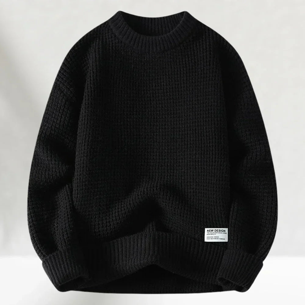 Men's cozy crew neck pullover sweater in a warm, textured knit, perfect for winter casual wear.