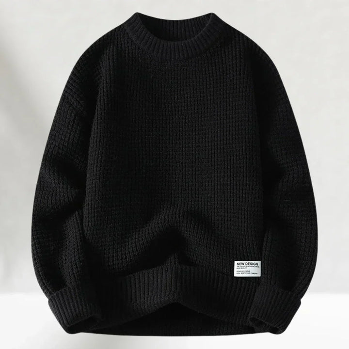 Men's cozy crew neck pullover sweater in a warm, textured knit, perfect for winter casual wear.