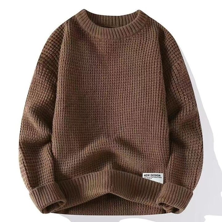 Classic men's crew neck pullover sweater for winter; a warm, long-sleeve, textured design for casual style.