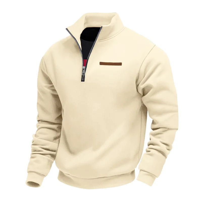Close-up of men's blue fleece pullover sweatshirt, soft texture for casual wear