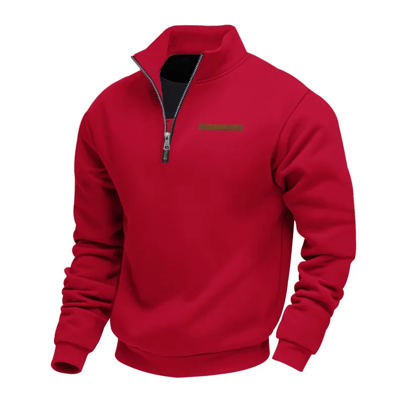 Man wearing a green fleece pullover sweatshirt, demonstrating comfort and casual style