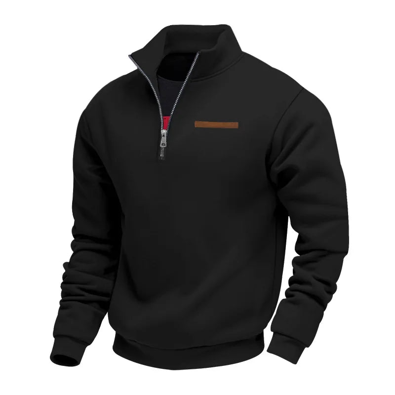 Detail of a men's fleece pullover sweatshirt with ribbed cuffs, warm and comfortable