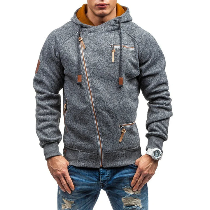 Soft men's gray pullover hooded sweatshirt, perfect for warmth & comfort. Features front pockets & adjustable hood.