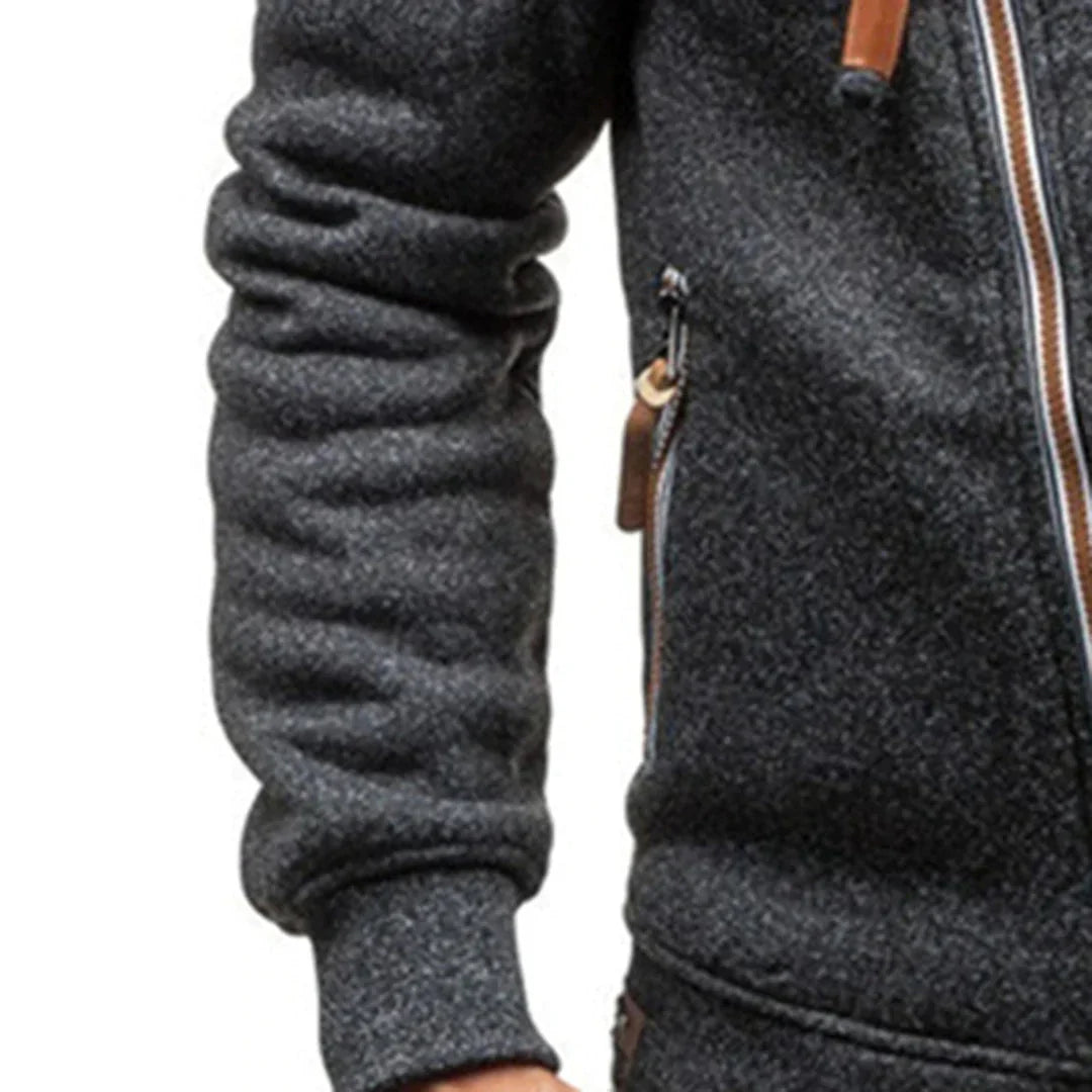Warm men's gray loungewear pullover hoodie with convenient front pockets and an adjustable hood for everyday comfort.