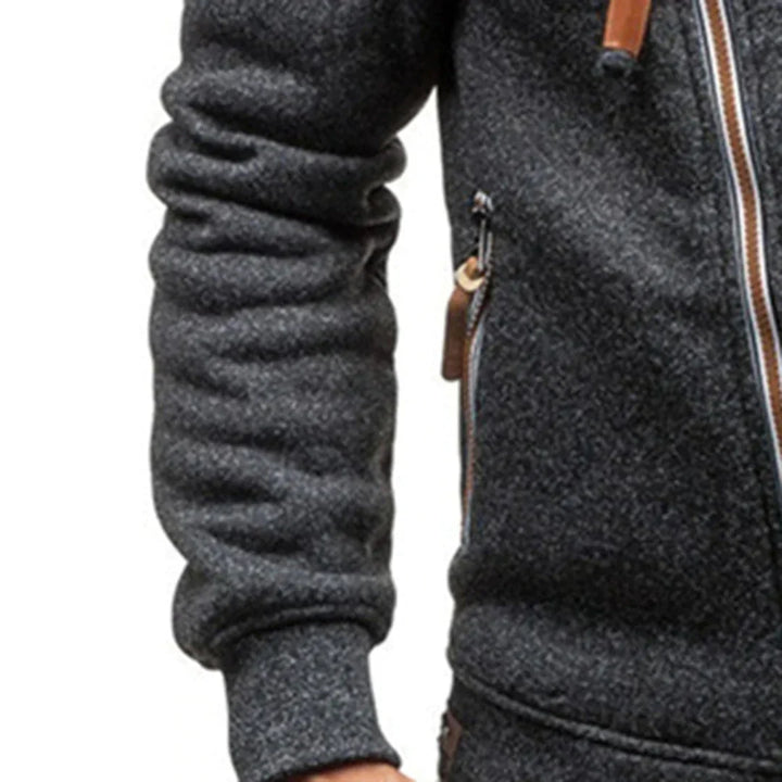 Warm men's gray loungewear pullover hoodie with convenient front pockets and an adjustable hood for everyday comfort.