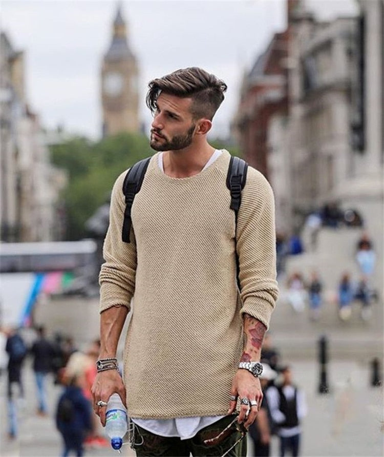 Men's cozy long sleeve pullover sweater, a must-have warm knit for fall & winter. Ideal casual and stylish apparel.
