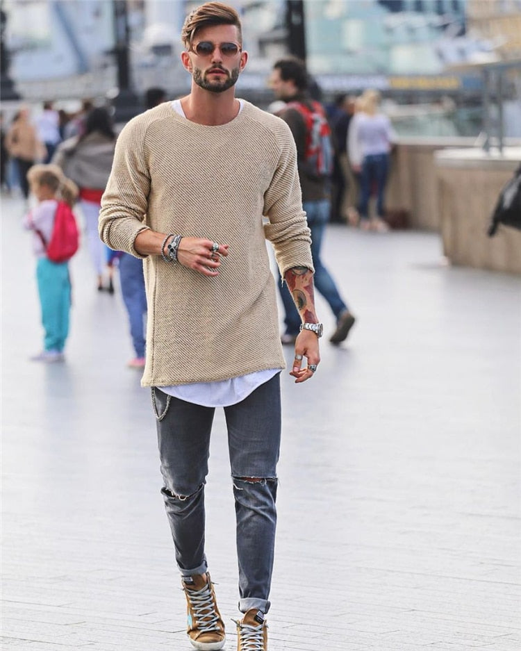 Soft men's long sleeve pullover sweater, a cozy knit for supreme comfort. Perfect casual warm top for cool weather.