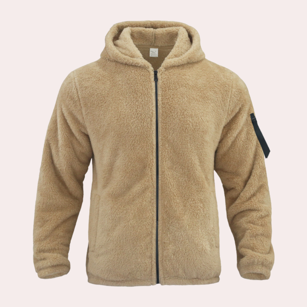 Soft & cozy men's hooded winter jacket, perfect for staying warm during chilly fall and winter days.