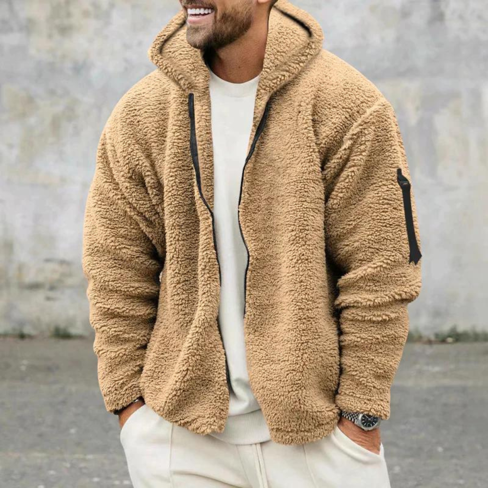 Versatile men's hooded winter jacket for layering, offering warmth and a relaxed fit for casual wear.