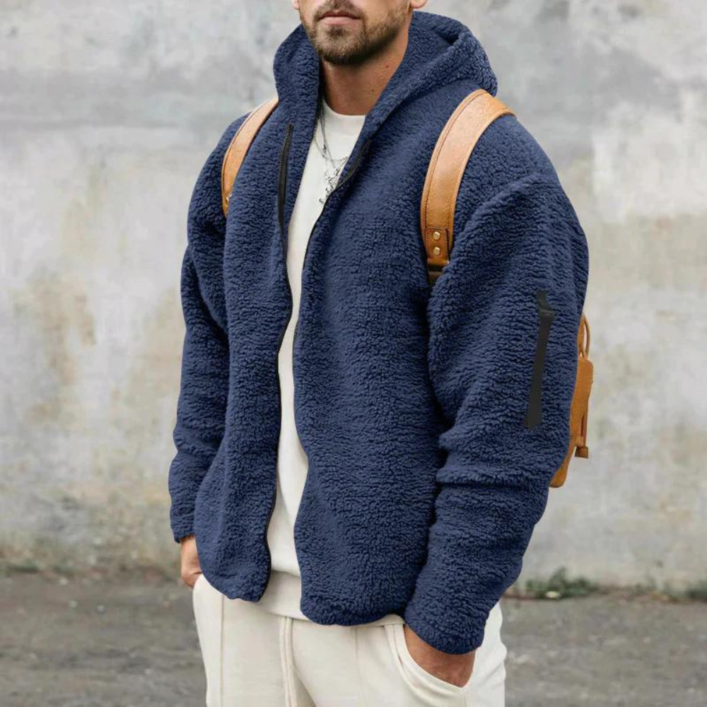 Men's relaxed fit hooded winter jacket, designed for cozy warmth and comfortable casual outerwear.