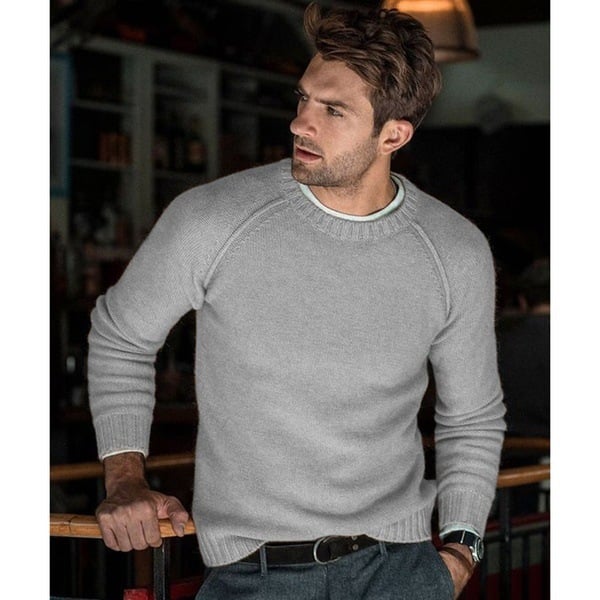 Men's crew neck knit sweater with raglan sleeves. Comfortable & stylish pullover for versatile casual wear.