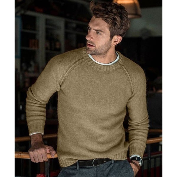 Warm & soft men's knit sweater, crew neck, raglan sleeves. Essential comfortable pullover for casual & stylish looks.
