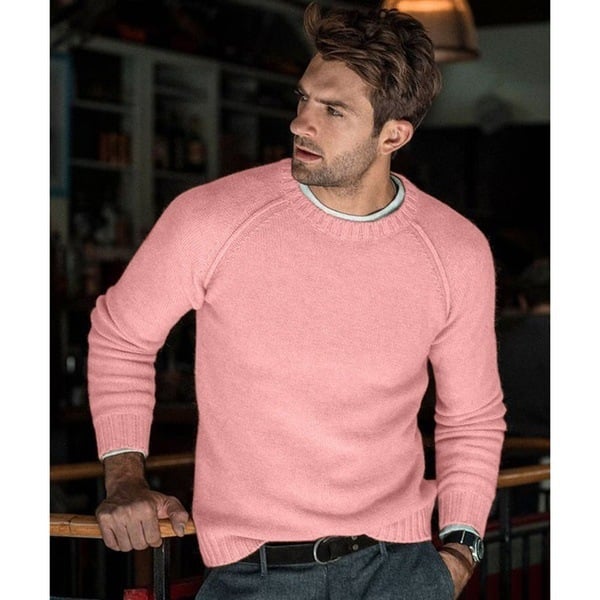 Versatile men's crew neck knit sweater, raglan sleeves. Stylish & comfortable casual pullover for diverse occasions.
