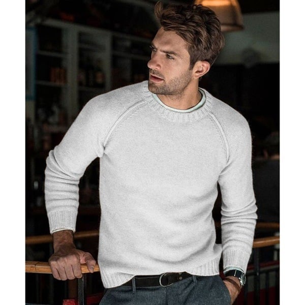 Men's casual knit crew neck sweater, highlighting raglan sleeves. Comfortable, stylish, & versatile pullover.