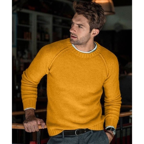 High-quality men's knit crew neck sweater. Raglan sleeves for comfort & style. Versatile casual pullover.