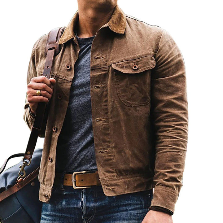 Men's vintage dark brown jacket, lightweight utility design with practical pockets. Great casual outerwear for spring & fall.